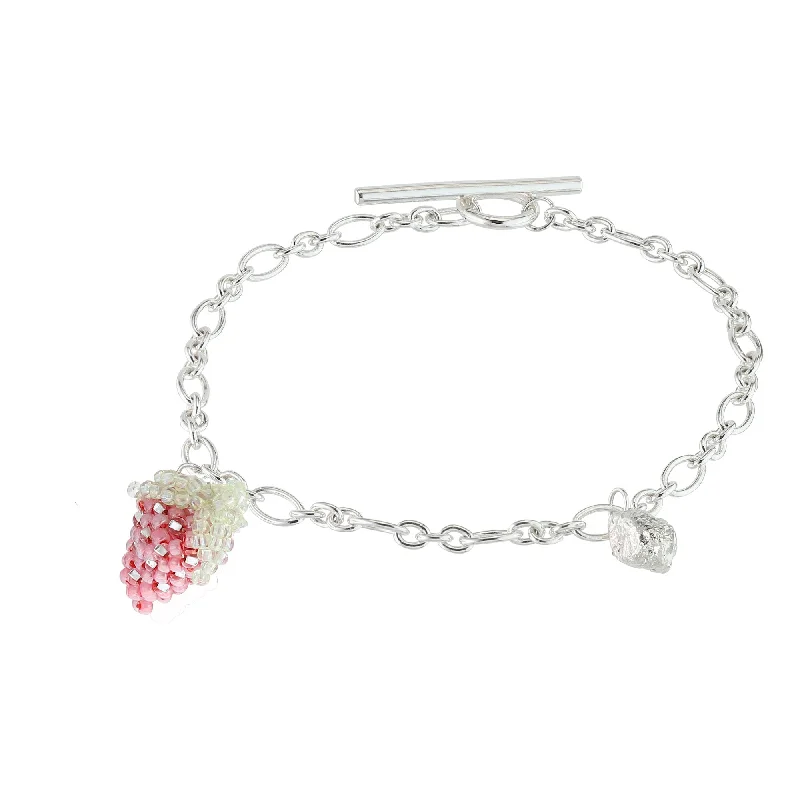 modern geometric silver ring Blop and Strawberry Bracelet Silver, Pink Beads