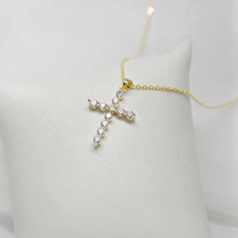 modern geometric drop earrings Round CZ Stone Cross