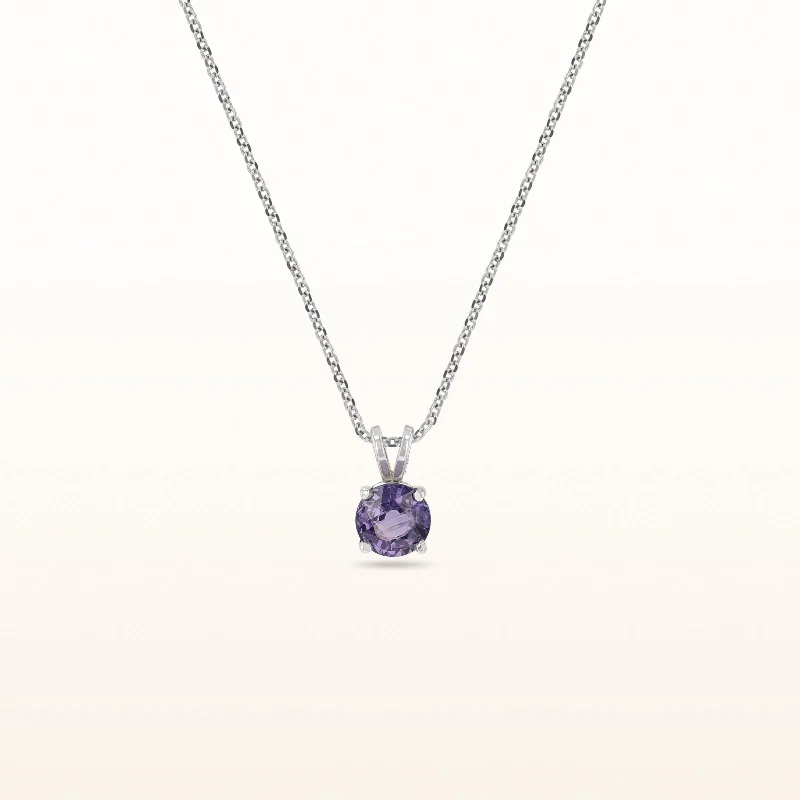 simple crescent moon ring Round Purple Sapphire Pendant in 14kt White Gold