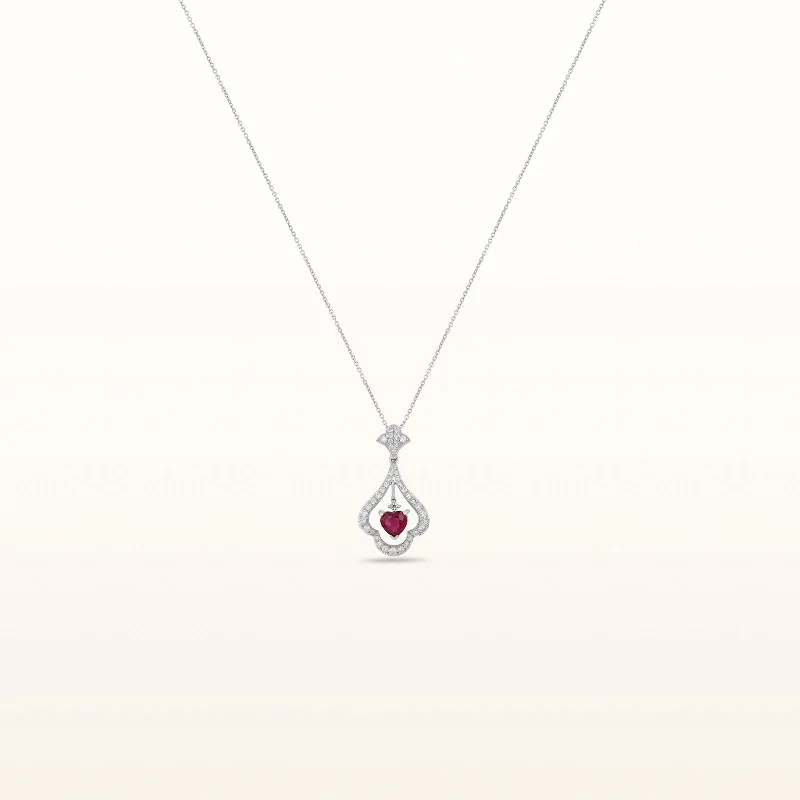 unique crystal bar necklace Ruby Heart and Diamond Dangle Pendant in 18kt White Gold unique crystal bar necklace Ruby Heart and Diamond Dangle Pendant in 18kt White Gold