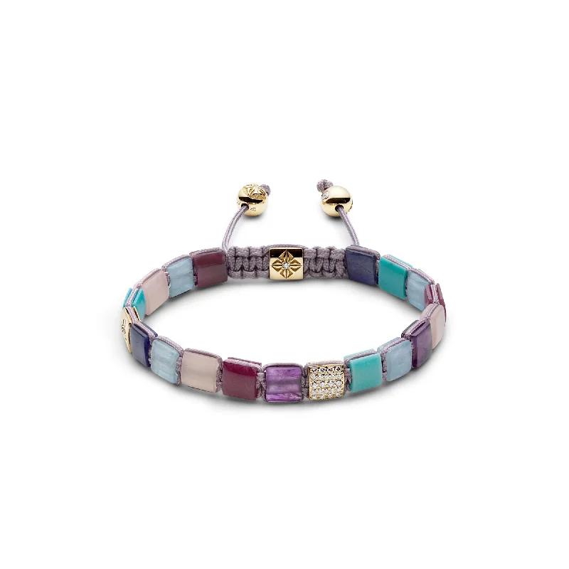 gold mesh bangle bracelet 6mm Lock Lavender 18K Gold Bracelet w. Gemstones