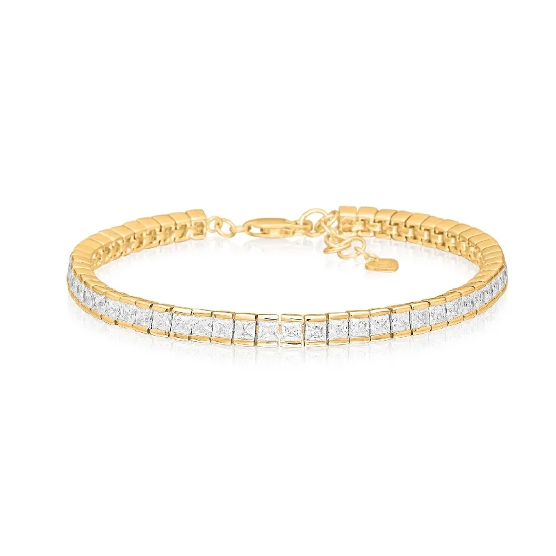 men’s black diamond cufflinks Sasso Gold Plated Bracelet w. White Zirconias