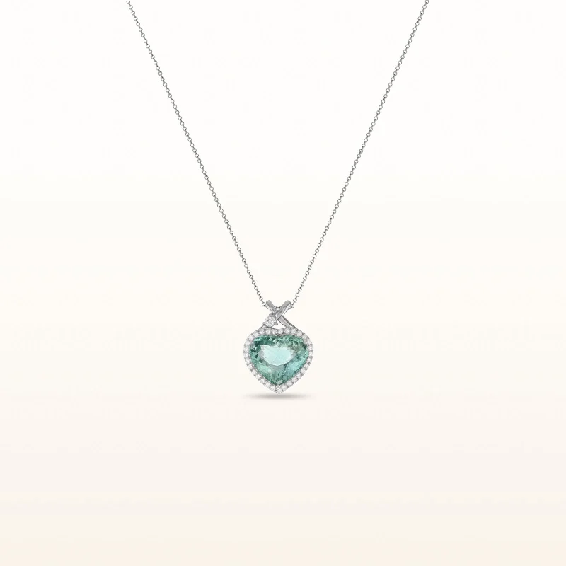 opal cluster ring unique Green Beryl and Diamond Heart Pendant in 14k White Gold