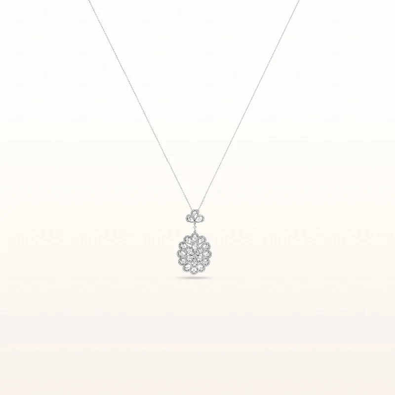 real opal ring for women Round Diamond Floral-Shaped Pendant in 18kt White Gold