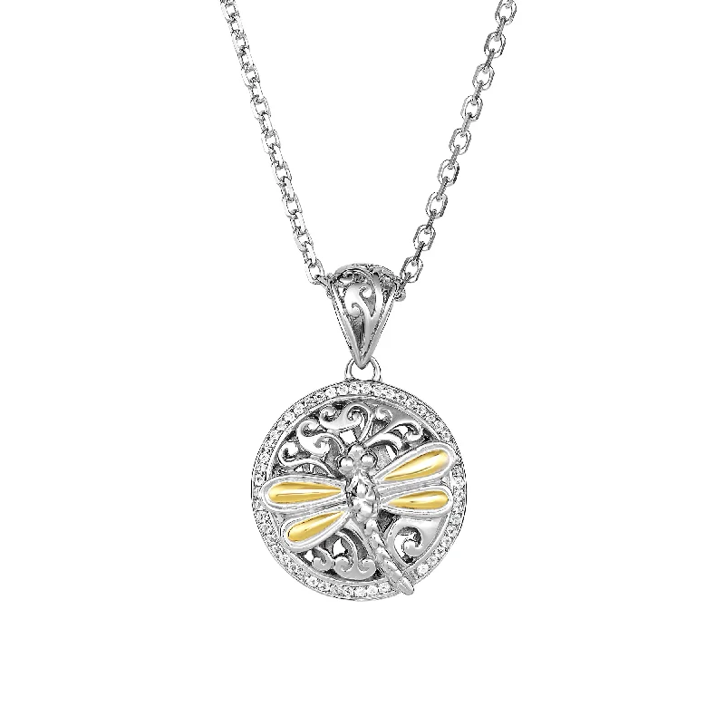 handmade raw stone engagement ring Silver & 18K Dragonfly Necklace