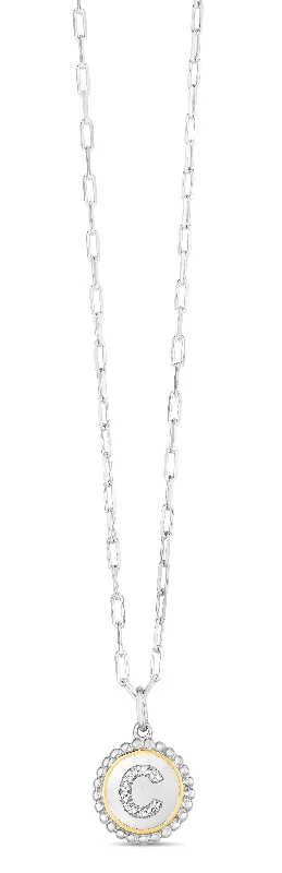 elegant drop earrings wedding Silver-18K Popcorn Initials Letter C Necklace
