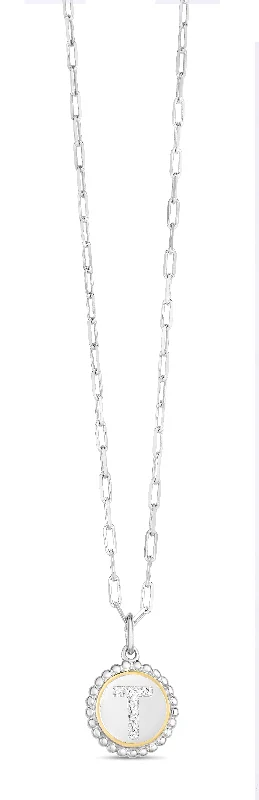 delicate floral wedding band Silver-18K Popcorn Initials Letter T Necklace