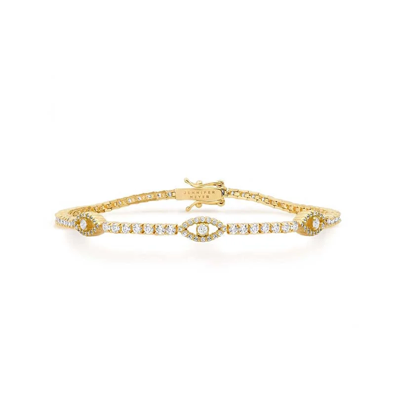 chunky gold chain necklace Small 4 Prong Diamond Tennis Bracelet with 3 Mini Open Evil Eye Accents