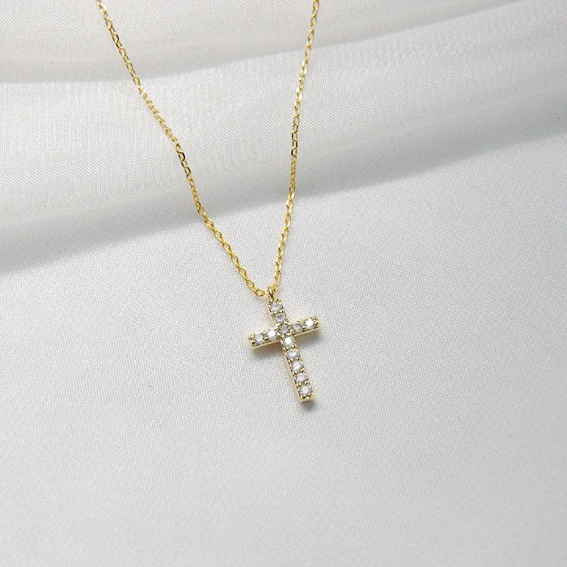 vintage-style floral brooch Square CZ Stone Cross Necklace