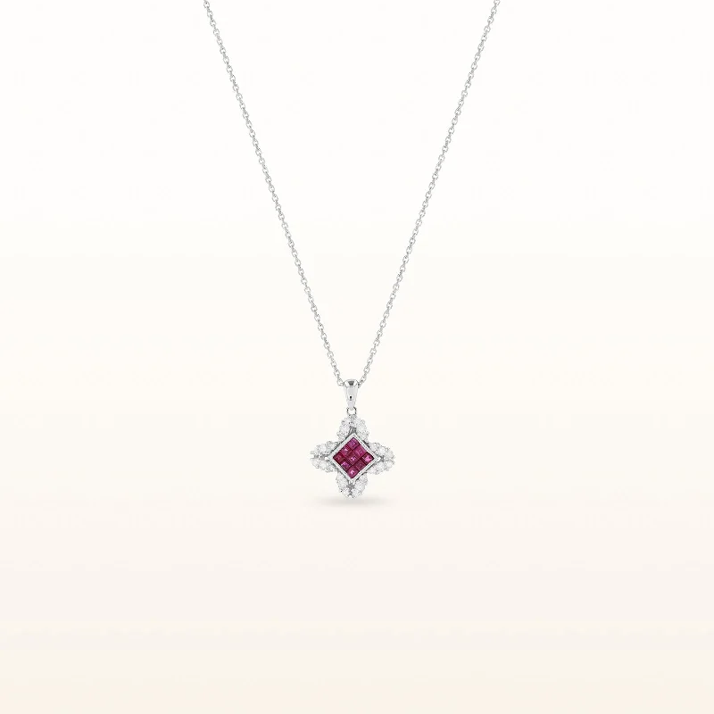 simple gold stacking rings Square Ruby and Diamond Pendant in 14kt White Gold