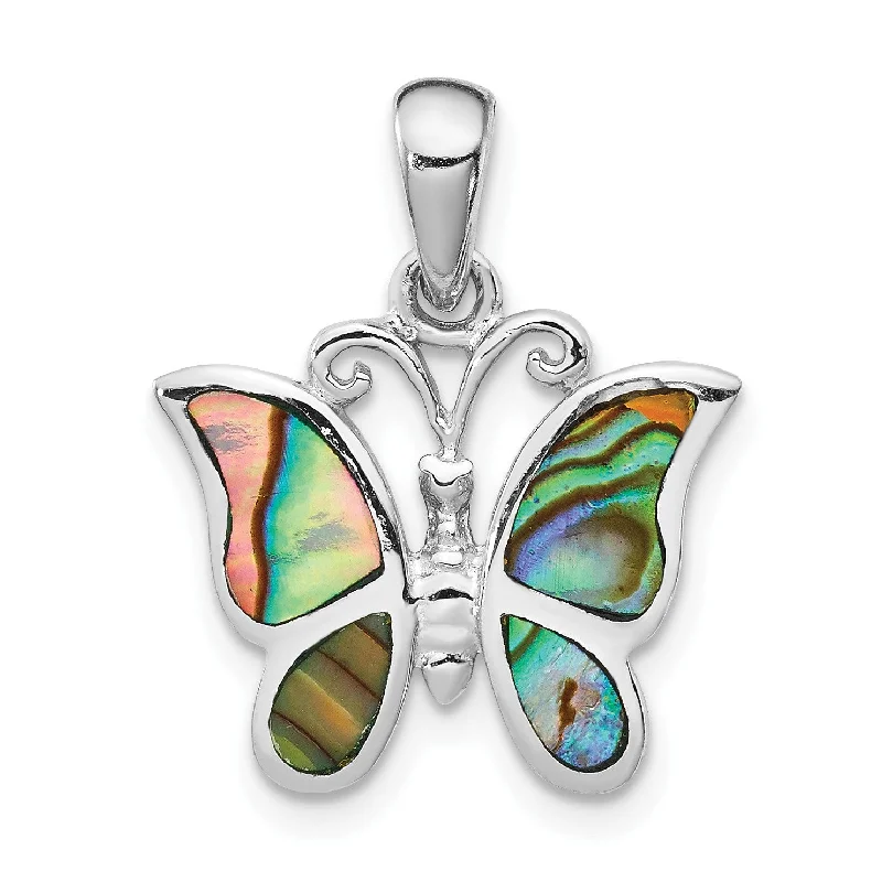 Sterling Silver 18-inch Abalone Butterfly Necklace