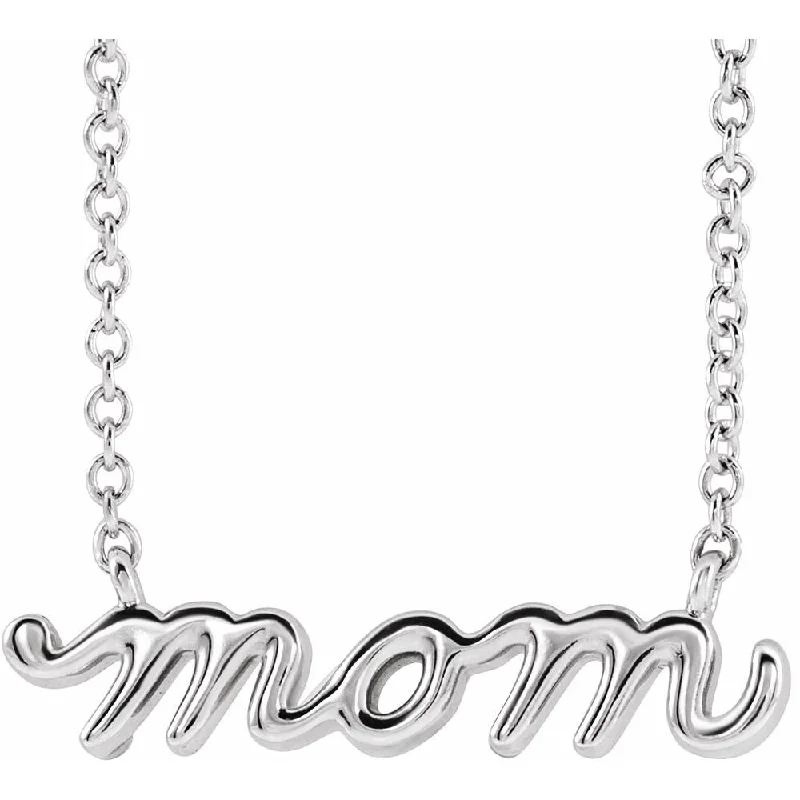 classic pearl choker necklace Sterling Silver Mom Script Necklace on 18" Chain