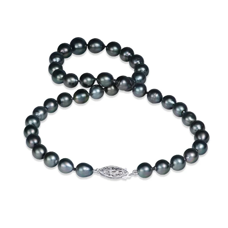 round-cut blue sapphire earrings 18-20" Tahitian Black Pearl Strand with White Gold Clasp - 8-12mm round-cut blue sapphire earrings 18-20" Tahitian Black Pearl Strand with White Gold Clasp - 8-12mm