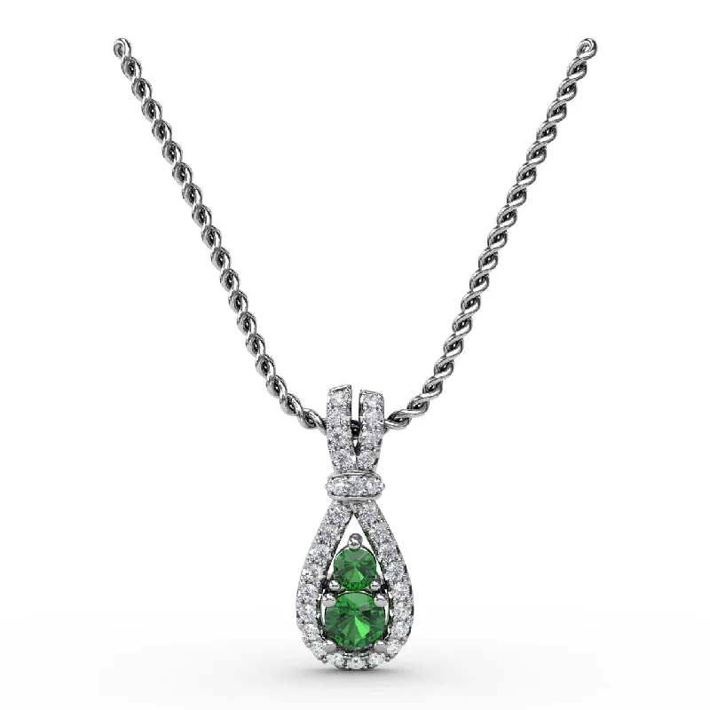personalized couple rings Teardrop Emerald and Diamond Pendant
