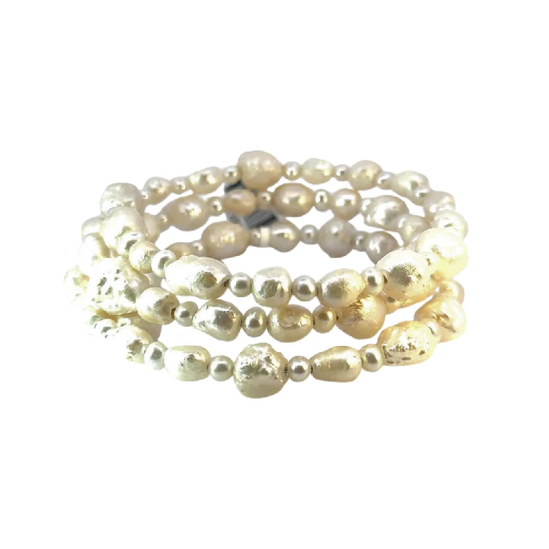 gold-plated snake chain bracelet Triple Wrap Freshwater Pearl Bracelet