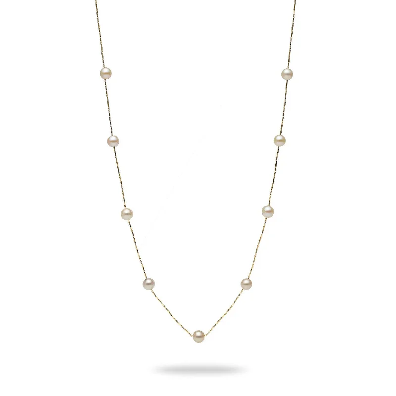 eternity ring for anniversary 18" Freshwater White Pearl Necklace in Gold - 5-6mm