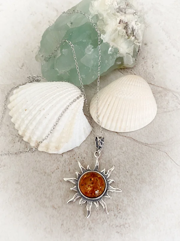 handcrafted opal inlay ring Large Amber Sun Necklace