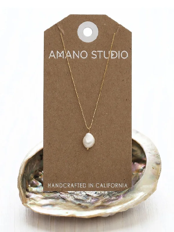 white gold diamond cluster ring Freshwater Pearl Pendant Necklace by Amano Studio
