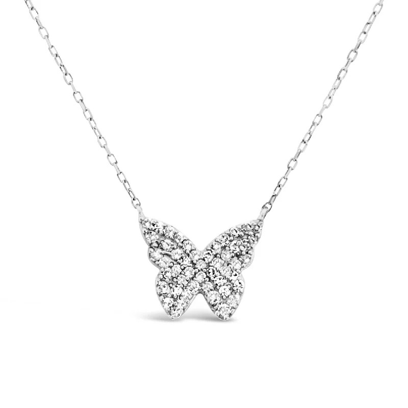 emerald-cut engagement ring halo White Gold Diamond Butterfly Necklace