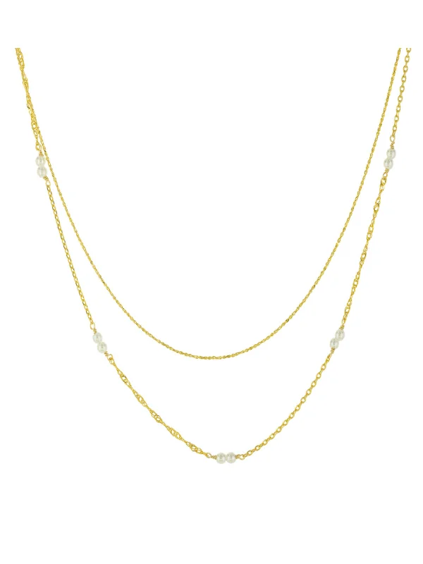 tiny gold huggie hoops Layered Seed Pearl Necklace