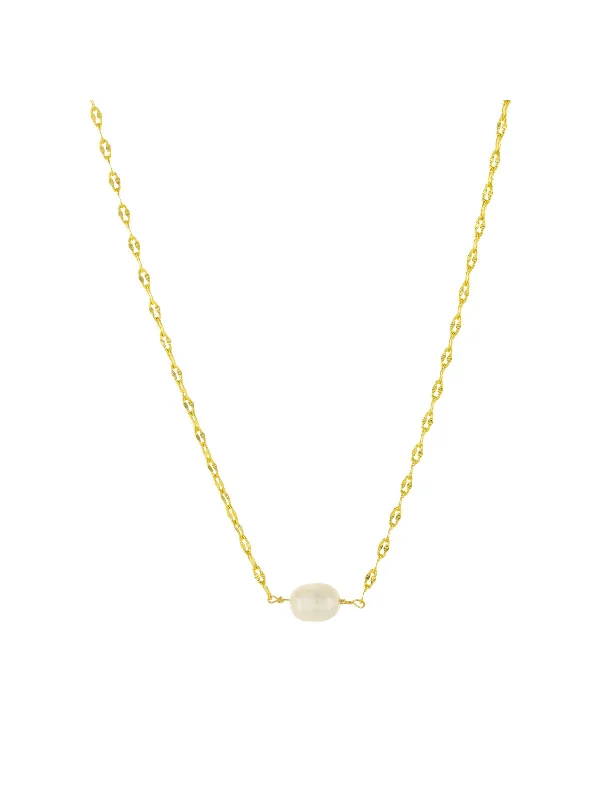 personalized hand-stamped bar ring Centered Freshwater Pearl Necklace