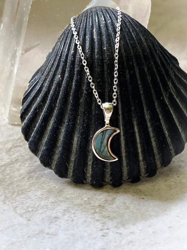 handmade wire-wrapped gemstone ring Labradorite Crescent Moon Necklace