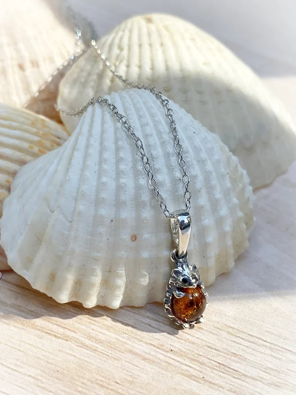 birthstone stacking rings set Amber Hedgehog Necklace