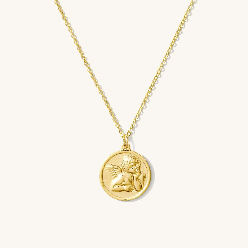 small diamond cross pendant Angel Medallion Necklace