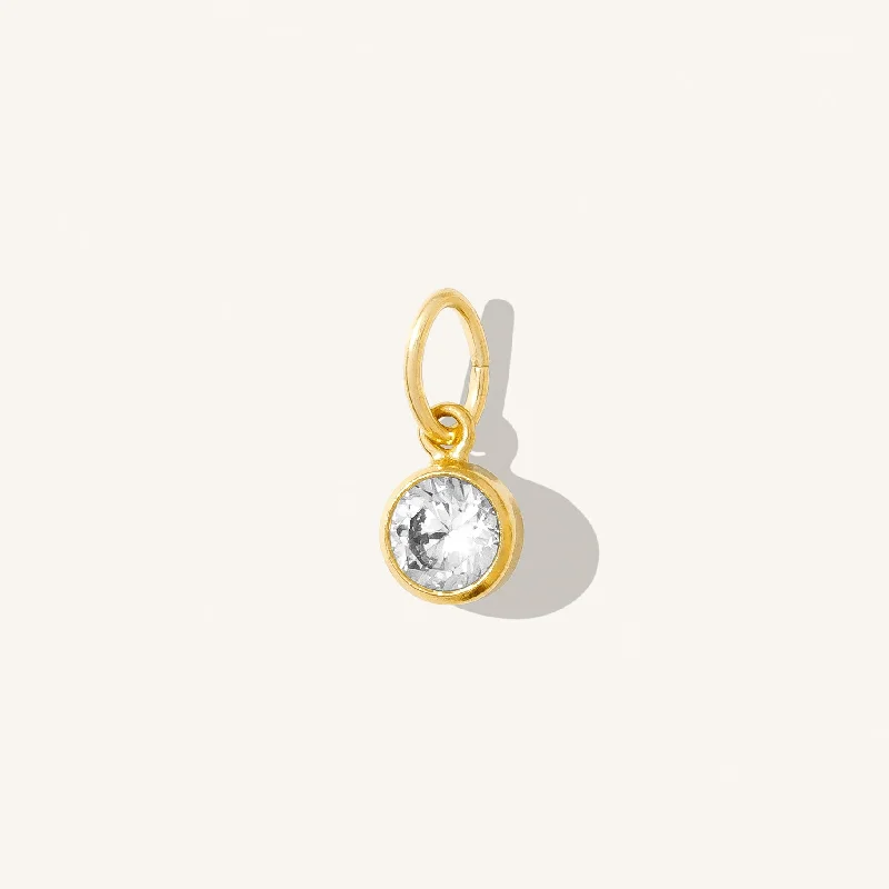 personalized couples ring engraved April Birthstone Charm (Diamond)