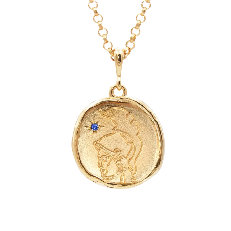 simple gold hoop earrings Athena Goddess of Courage Necklace with Sapphire