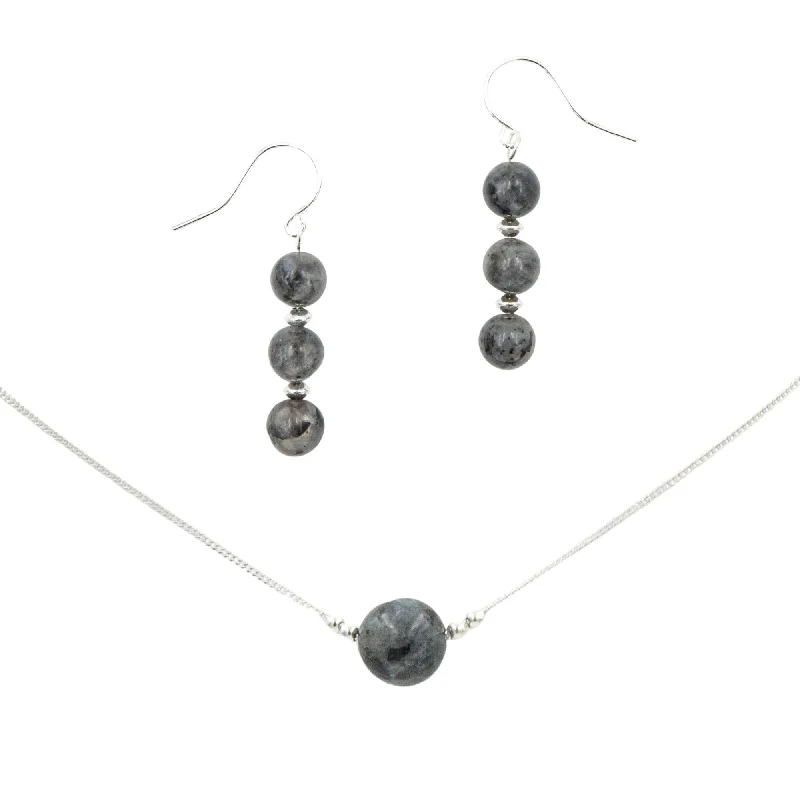 modern geometric drop earrings Black Moonstone Earrings & Necklace Set