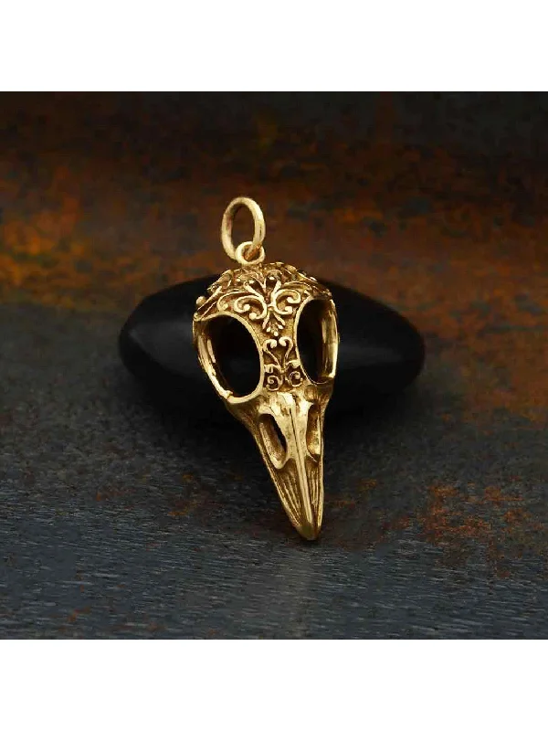 hammered copper wedding band Bronze Raven Skull Necklace