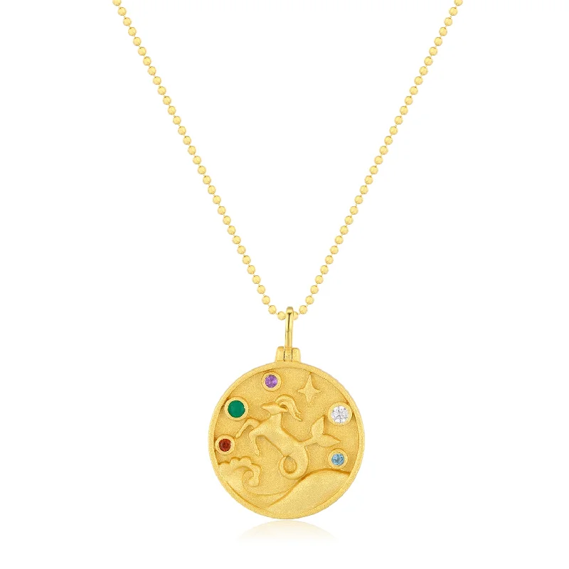 simple gold stacking rings Capricorn Zodiac Mantra Necklace