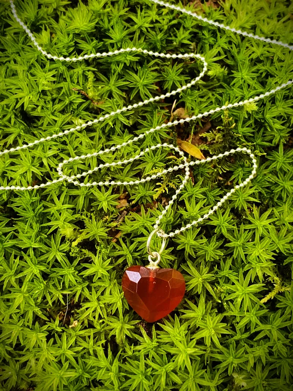fine silver herringbone necklace Carnelian Heart Necklace