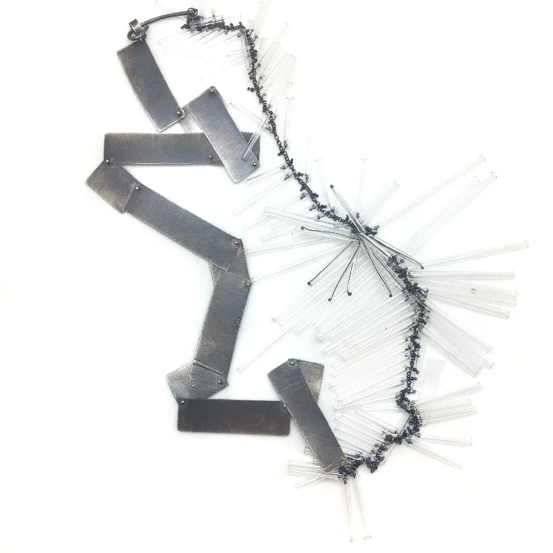 silver wave ring dainty Glass Waterfall Necklace