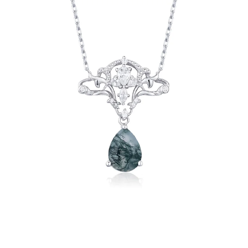 diamond halo pendant necklace Cirrus Crest Moss Agate Necklace