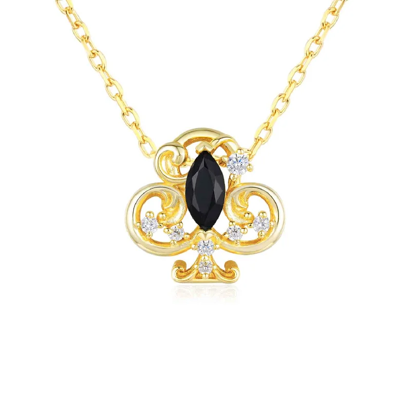 rose gold initial pendant necklace Clover Club Black Onyx Necklace (Yellow Gold)
