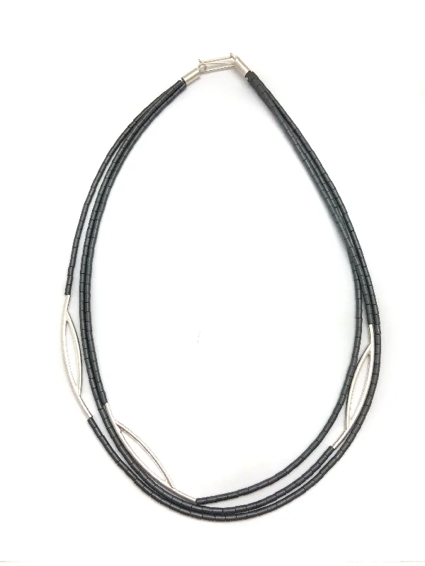 vintage diamond pendant necklace Dyed Hematite Multi-Strand Necklace - Gray and Silver