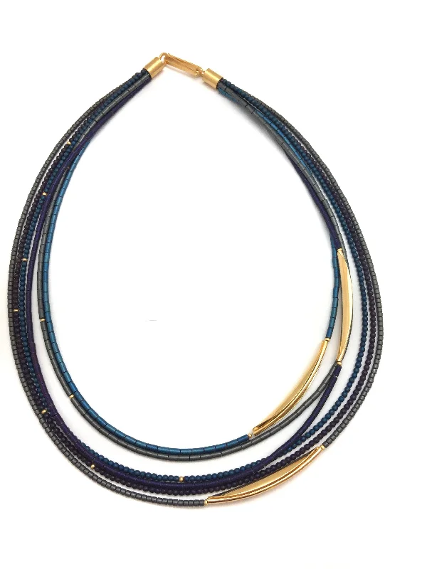 minimalist chain anklet gold Dyed Hematite Multi-Strand Necklace - Gray/Violet/Blue
