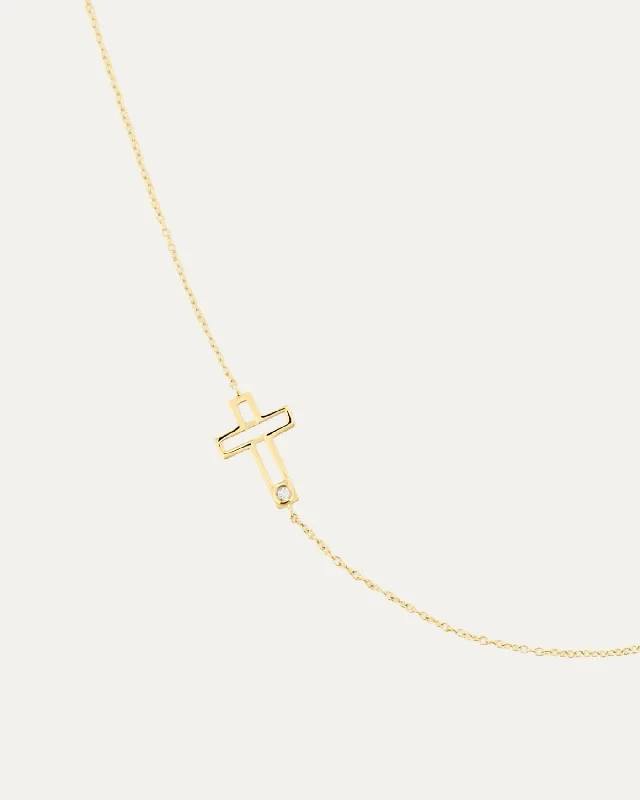 minimalist chain anklet gold Covet 14kt Diamond Cross Necklace