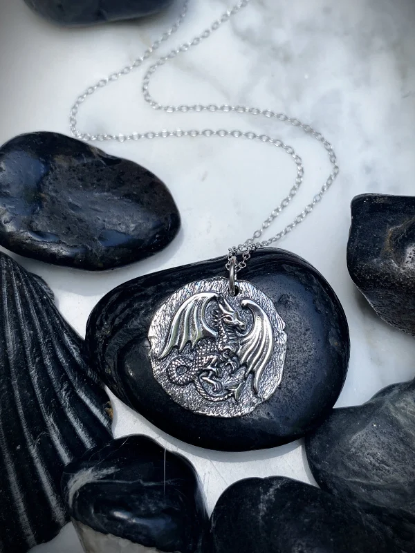 gothic bat ring sterling silver Ancient Dragon Medallion Necklace