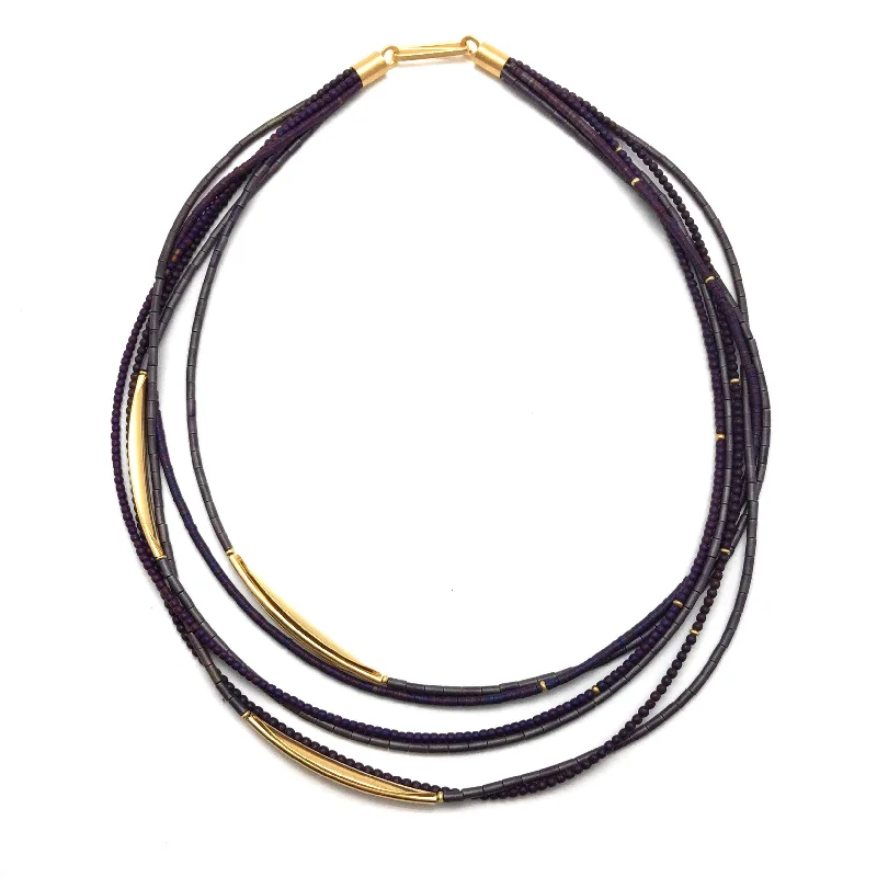 chunky statement cuff bracelet Dyed Hematite Multi-Strand Necklace - Violet
