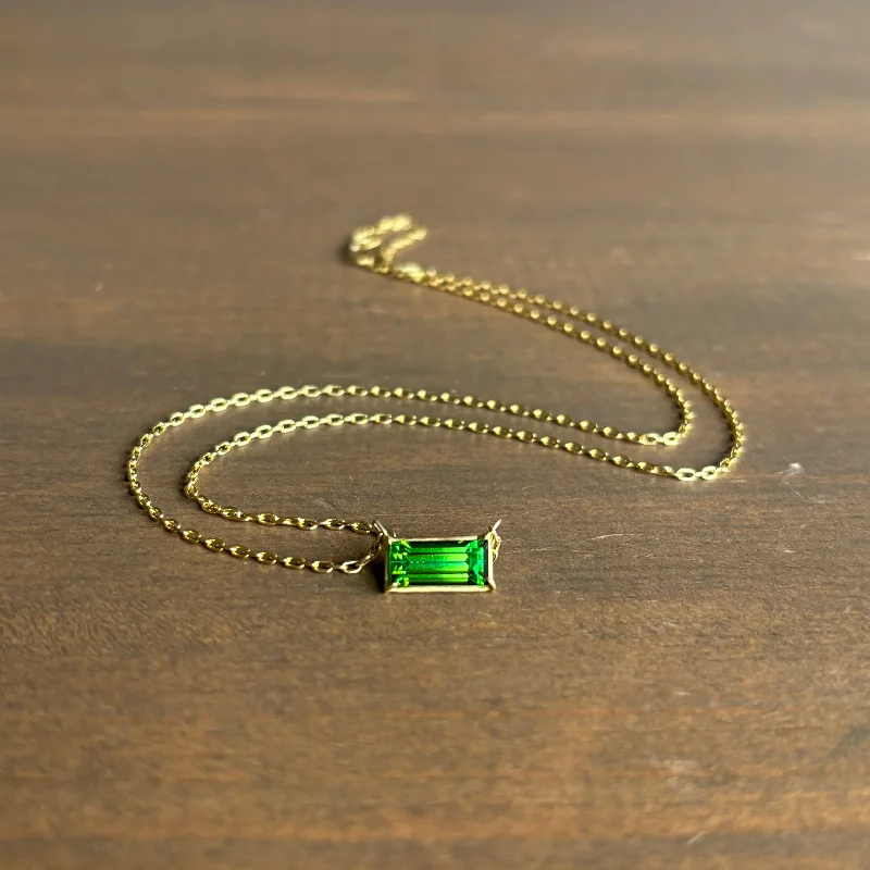 handmade braided anklet Emerald Cut Green Tourmaline Mini Gem Necklace