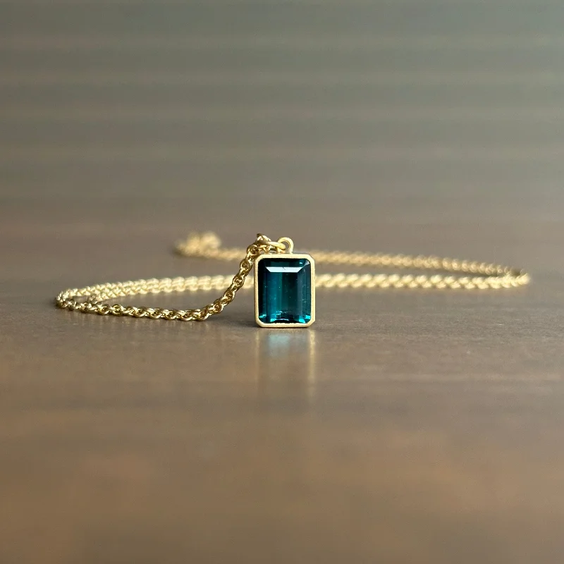 handmade gemstone anklet boho Emerald Cut Indicolite Tourmaline Pendant
