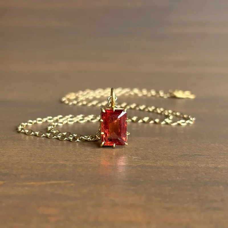 minimalist clover charm bracelet Emerald Cut Red Tourmaline Pendant