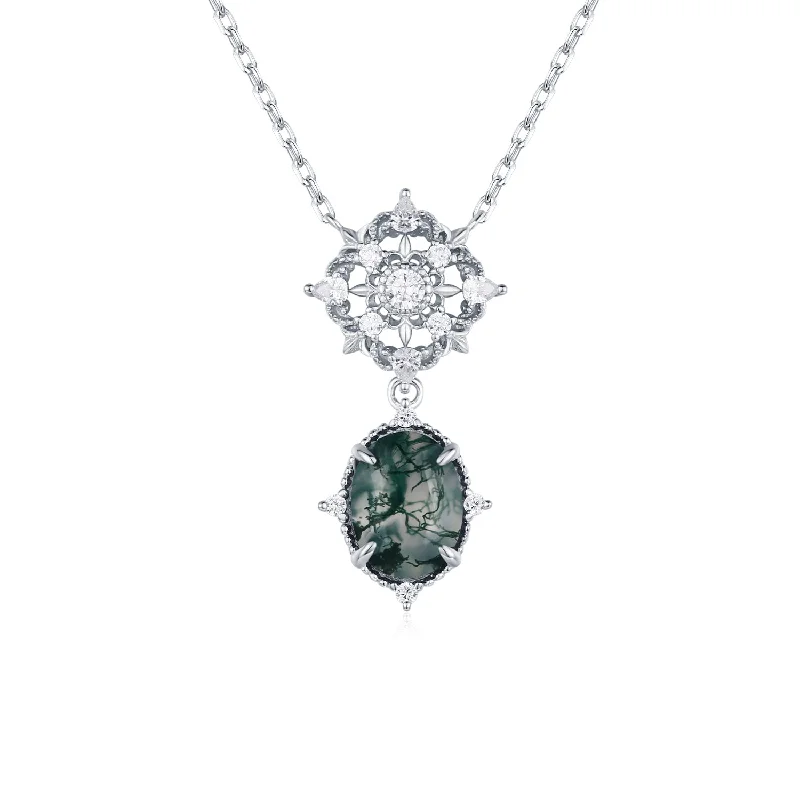 handmade coin pendant necklace Eternal Orbit Moss Agate Necklace