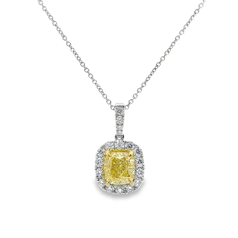 emerald cut diamond earrings White Gold Fancy Yellow Diamond Halo Pendant