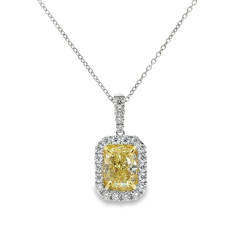 silver Celtic knot necklace White Gold Fancy Yellow Diamond Halo Pendant