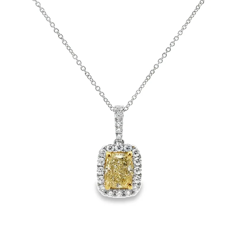handmade wooden bead necklace White Gold Fancy Yellow Diamond Halo Pendant