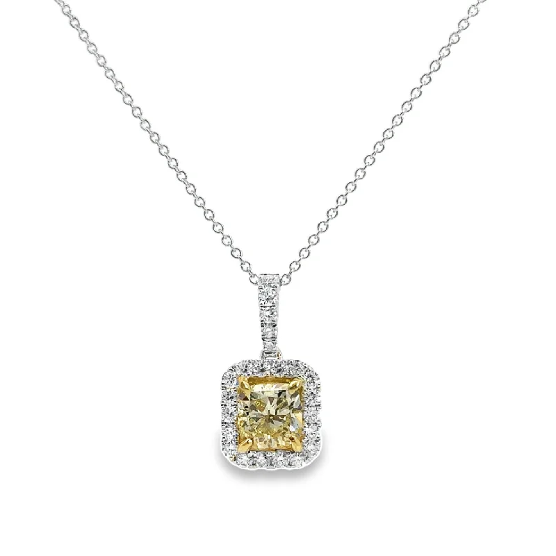 twisted rope gold chain White Gold Fancy Yellow Diamond Halo Pendant